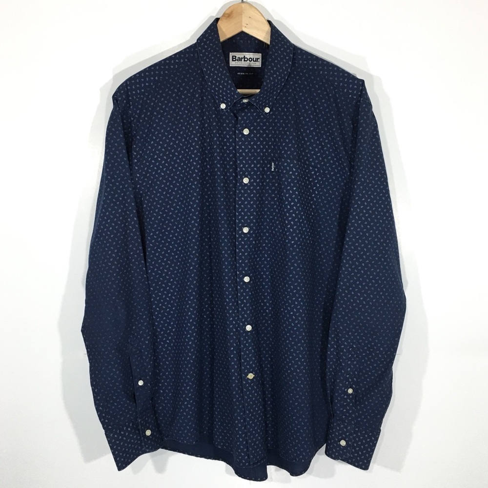 Barbour Mens XL Blue Paisley Cotton Long Sleeve